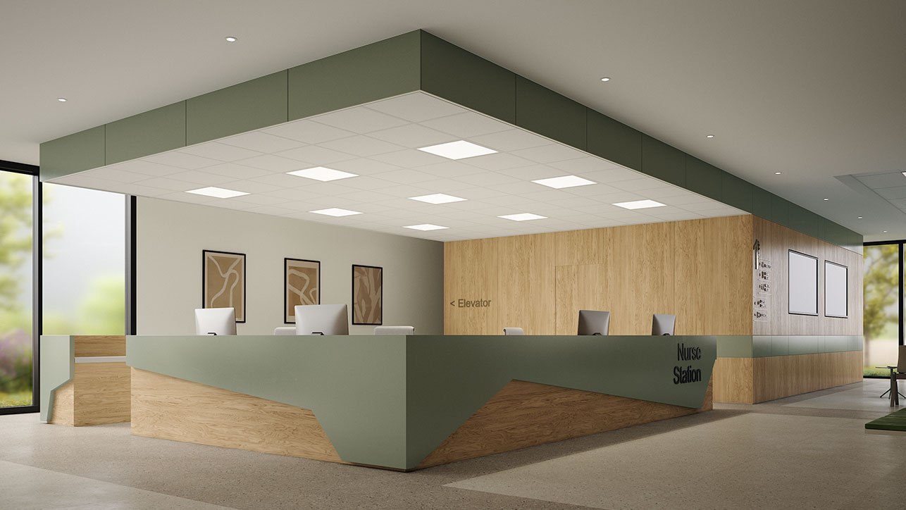 Well-lit nurse station by Assist™ medical panels from Nightingale