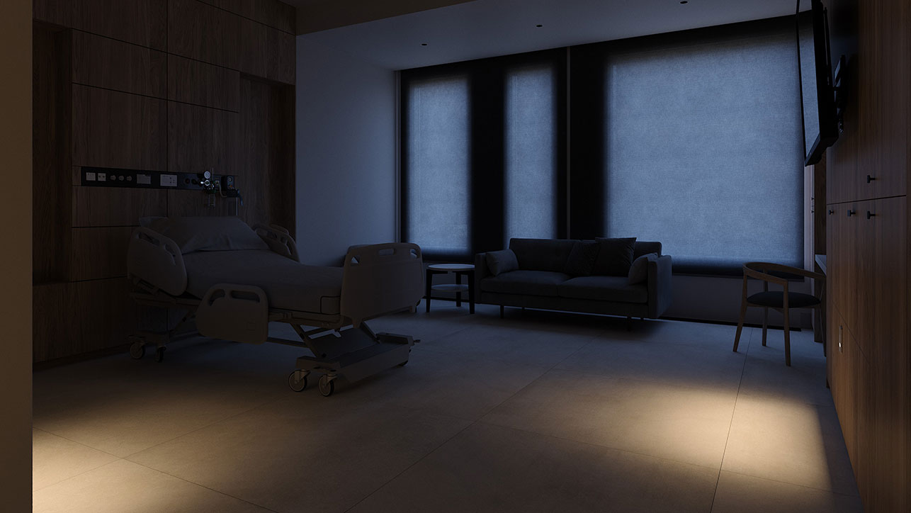 Patient room illuminated by Nightingale’s Assure™ nightlight